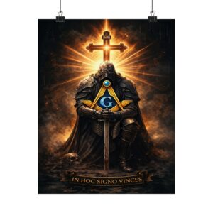 in hoc signo vinces masonic poster wall art | freemason wall art | square and compass decor | masonic lodge office sign | freemason gift
