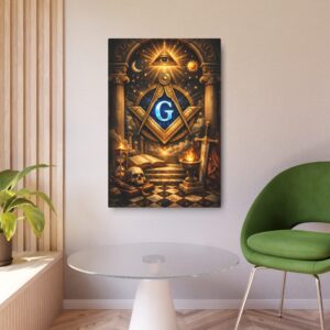 all seeing eye masonic metal sign | square compass lodge decor