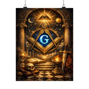 all seeing eye masonic poster wall art | freemason wall art | square and compass decor | masonic lodge office sign | freemason gift