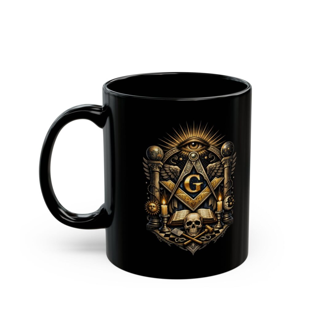 personalized freemason emblem | black ceramic coffee mug