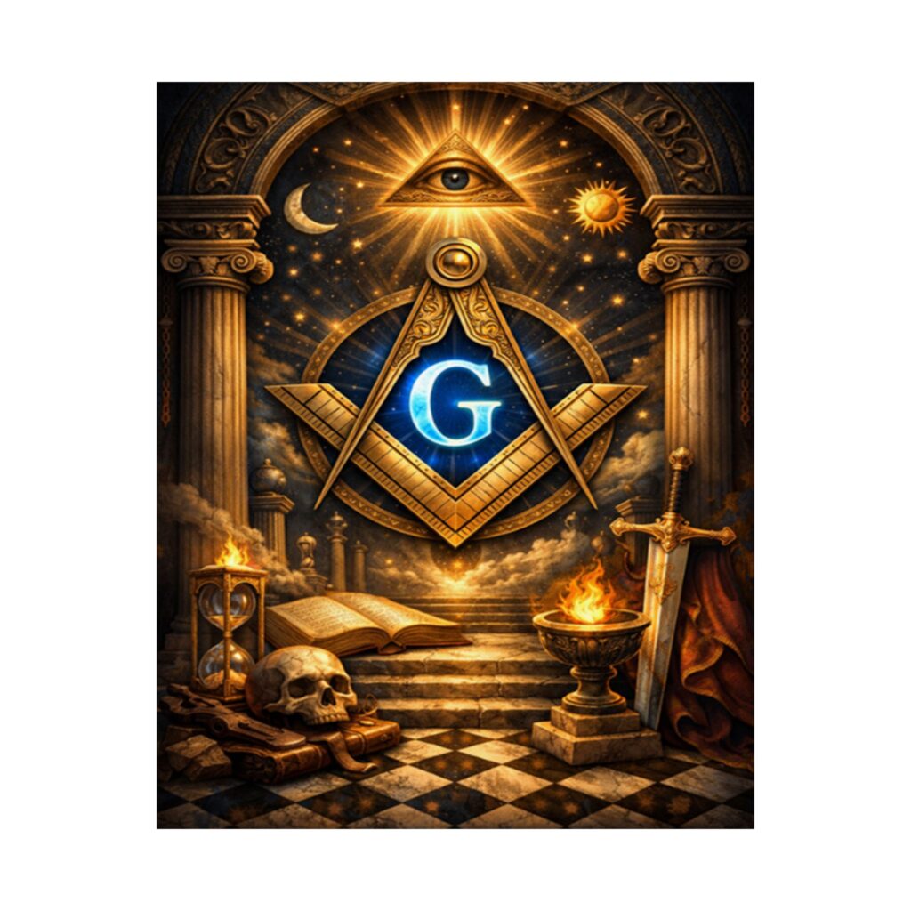 all seeing eye masonic poster wall art | freemason wall art | square and compass decor | masonic lodge office sign | freemason gift
